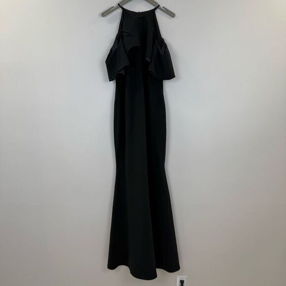 Badgley Mischka Black Crossover Ruffle Gown 💛 - Picture 4 of 9